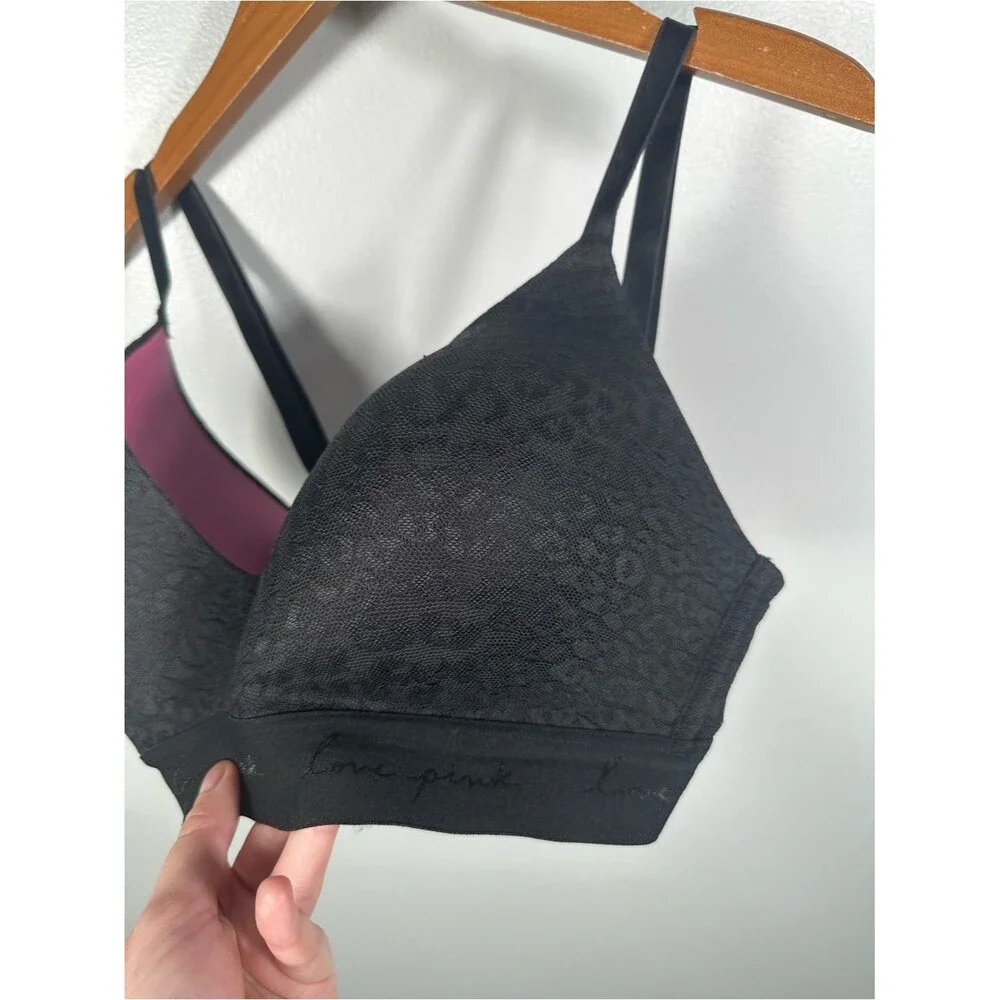 PINK Victoria's Secret Black Leopard Wear Everywhere Wireless Bra Size 36DD